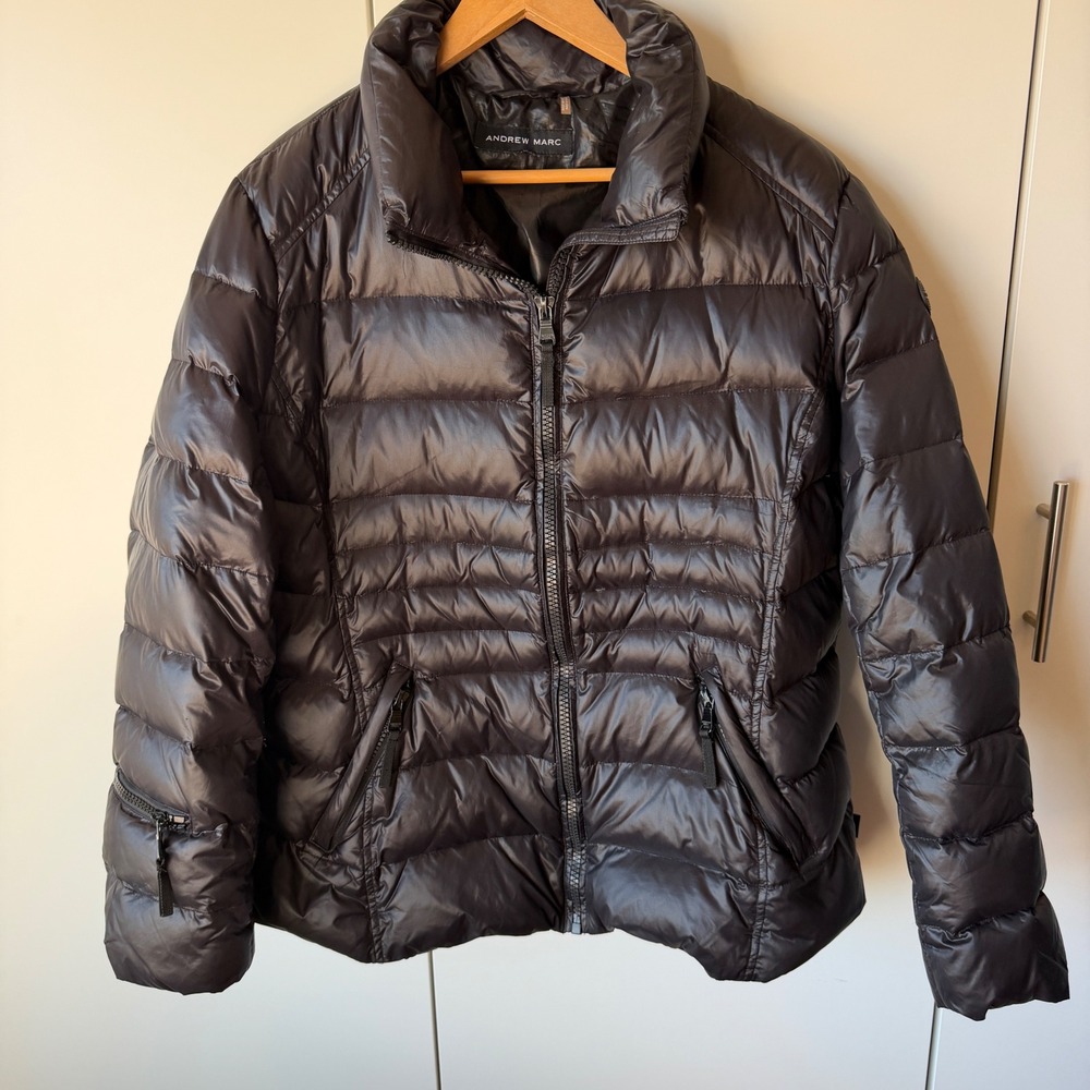 Andrew Marc Puffer Jacket Down Fill Black Size M Gorpcore Streetwear Winter Coat